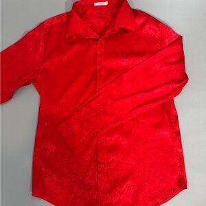 Red satiny floral shirt
